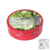 Round click tin with dextrose mints in Red