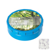 Round click tin with sugar free mints in Light Blue