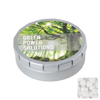 Round click tin with sugar free mints in Light Grey