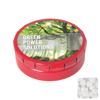 Round click tin with sugar free mints in Red