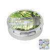 Round click tin with fruit heart sweets in Silver