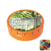 Round click tin with jelly beans in Orange