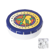 Round click plastic pot with sugar free mints in Blue