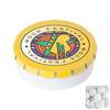 Round click plastic pot with sugar free mints in Yellow