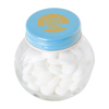 Small glass jar with mints with dextrose mints in Light Blue