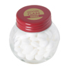 Small glass jar with mints with dextrose mints in Red