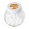 Small glass jar with dextrose mints in White