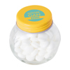 Small glass jar with mints with dextrose mints in Yellow