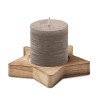 Candle on star wooden base in Grey