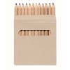 12 coloured pencils set in brown