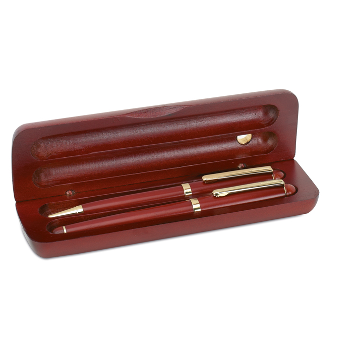 Wood Pen Set In Box in gold