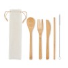 Bamboo cutlery with straw in Brown