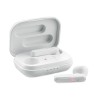 TWS earbuds with charging base in White