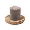 Candle on round wooden base in Grey