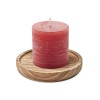 Candle on round wooden base in Red