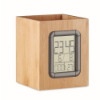Bamboo penholder and LCD clock in wood