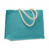 Jute bag with cotton handle in turquoise