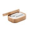 TWS earbuds in bamboo case in Brown