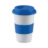 Ceramic mug w/ lid and sleeve in blue