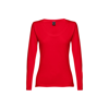 THC BUCHAREST WOMEN. Long-sleeved scoop neck fitted T-shirt for women. 100% carded cotton in red