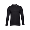 THC BERN. Men's long-sleeved 100% cotton piqué polo shirt with removable label in black