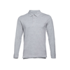 THC BERN. Men's long-sleeved 100% cotton piqué polo shirt with removable label in light-grey