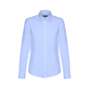 THC TOKYO WOMEN. Women's long-sleeved oxford shirt with pearl coloured buttons in cyan