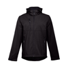 THC ZAGREB. Men's softshell jacket with detachable hood and rounded back hem in black