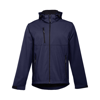 THC ZAGREB. Men's softshell jacket with detachable hood and rounded back hem in dark-blue