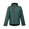 THC ZAGREB. Men's softshell jacket with detachable hood and rounded back hem in emerald