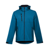 THC ZAGREB. Men's softshell jacket with detachable hood and rounded back hem in silk-blue