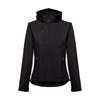 THC ZAGREB WOMEN. Women's softshell jacket with detachable hood and rounded back hem in black