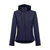 THC ZAGREB WOMEN. Women's softshell jacket with detachable hood and rounded back hem in dark-blue
