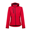 THC ZAGREB WOMEN. Women's softshell jacket with detachable hood and rounded back hem in red