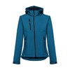 THC ZAGREB WOMEN. Women's softshell jacket with detachable hood and rounded back hem in silk-blue
