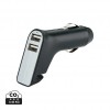 Dual port car charger with belt cutter and hammer in Black, Silver