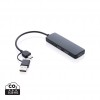 RCS recycled plastic USB hub with dual input in Black