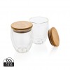 Double wall borosilicate glass with bamboo lid 250ml 2pc set in Transparent