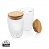 Double wall borosilicate glass with bamboo lid 350ml 2pc set in Transparent