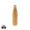 Vacuum insulated stainless steel bottle with wood print in Yellow