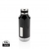 Leak proof vacuum bottle with logo plate in Black