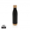 Vacuum stainless steel bottle with bamboo lid and bottom in Black