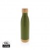 Vacuum stainless steel bottle with bamboo lid and bottom in Green