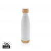 Vacuum stainless steel bottle with bamboo lid and bottom in White