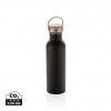 Modern stainless steel bottle with bamboo lid in Black