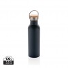 Modern stainless steel bottle with bamboo lid in Blue