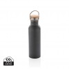 Modern stainless steel bottle with bamboo lid in Grey