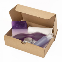 Purple Wellbeing Set In A Brown Postal Box