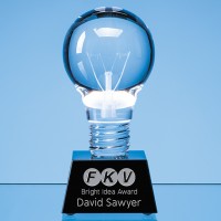 6.5cm Dia Optical Crystal Lightbulb Award Mounted on an Onyx Black Crystal Base