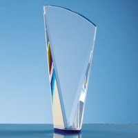 21cm Clear Optical Crystal Facet Shard Award with a Sapphire Blue Base